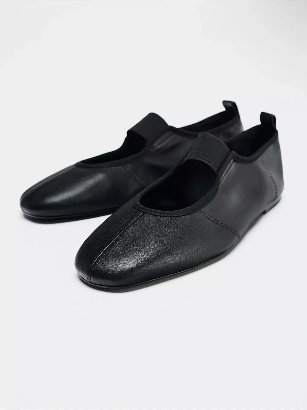 NEW - Zara Leather Ballet Flats with Elastic Straps -Size 10